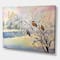 Designart - Rustic Birds On A Tree In Winter Village - Farmhouse Canvas Wall Art Print